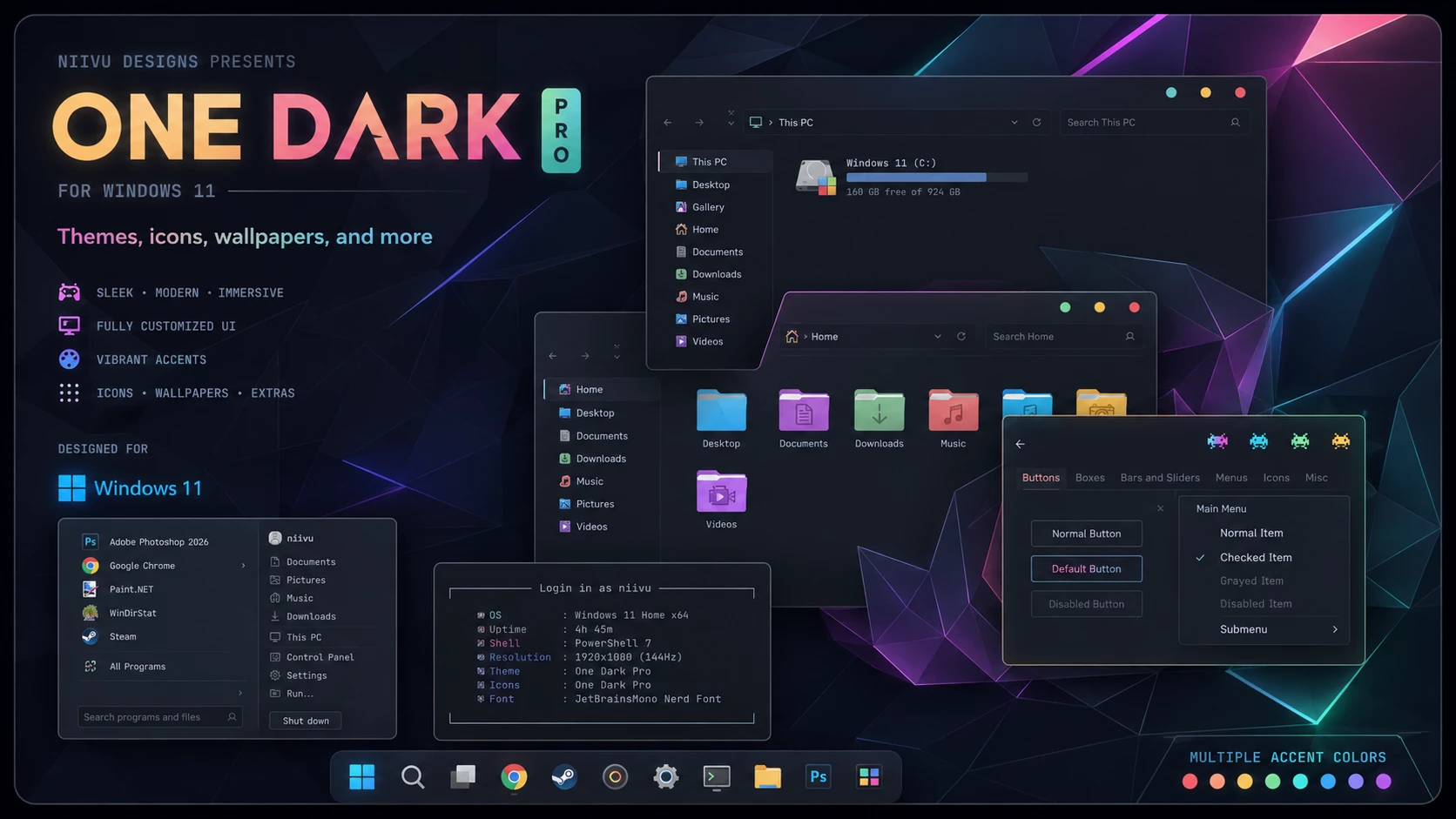 One Dark Pro Windows 11 theme screenshot