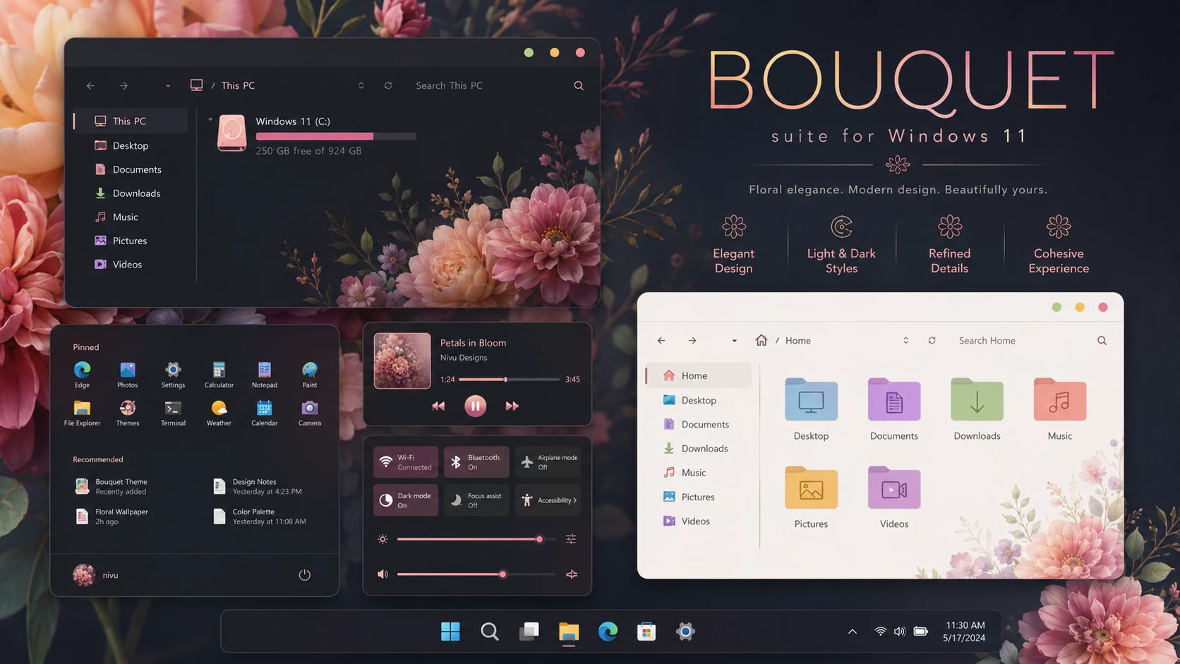 Bouquet Windows 11 theme screenshot